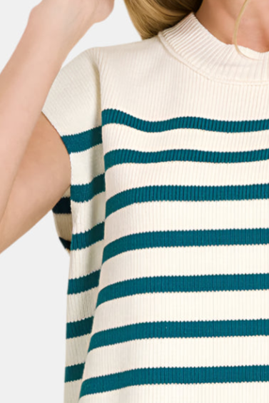 Oversized Crew Neck Stripe Sweater Vest / TEAL