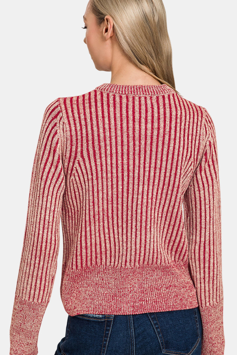 Two Tone Zip Up Sweater / DK GREEN