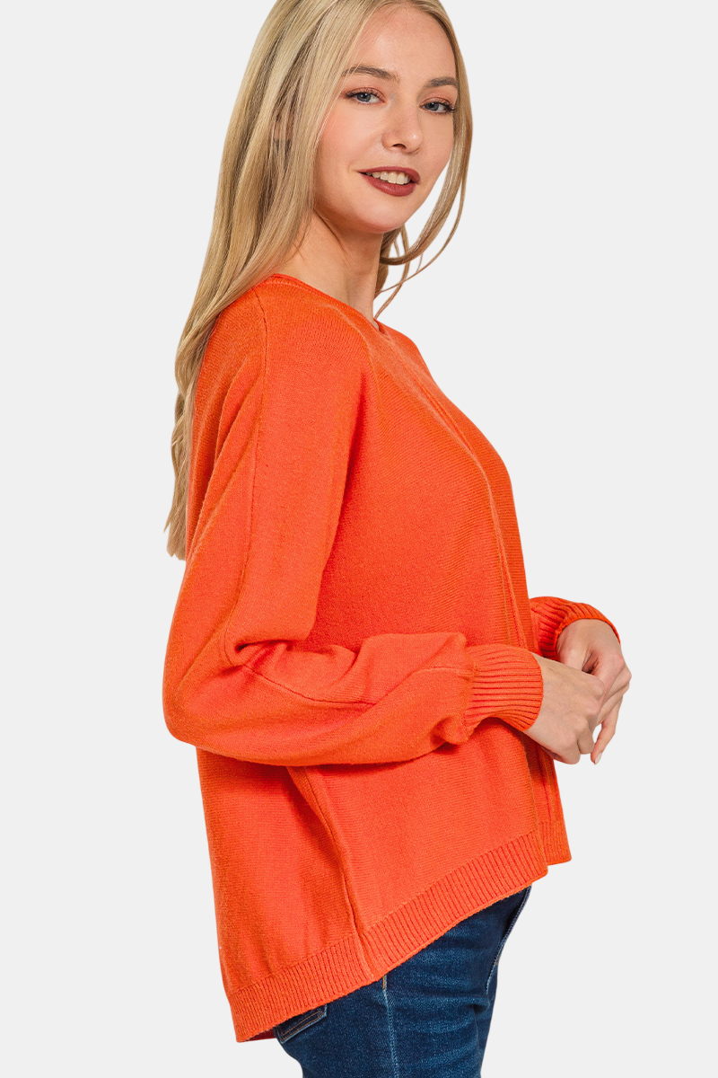 Viscose Front Seam Round-Neck Sweater / H RED
