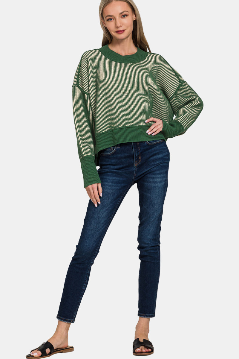 Exposed Seam Two Tone Sweater / BLACK