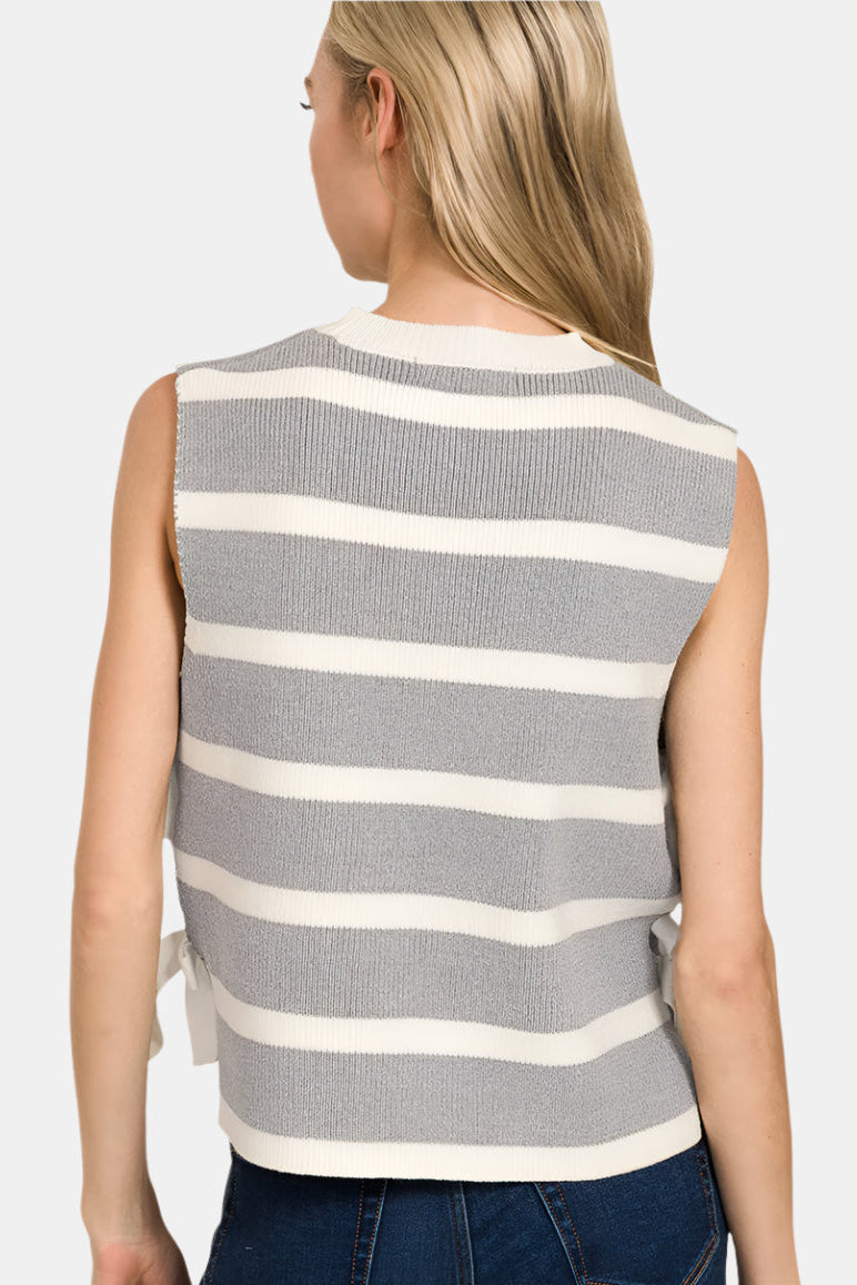 Side Tie Stripe Sweater Vest / RUBY