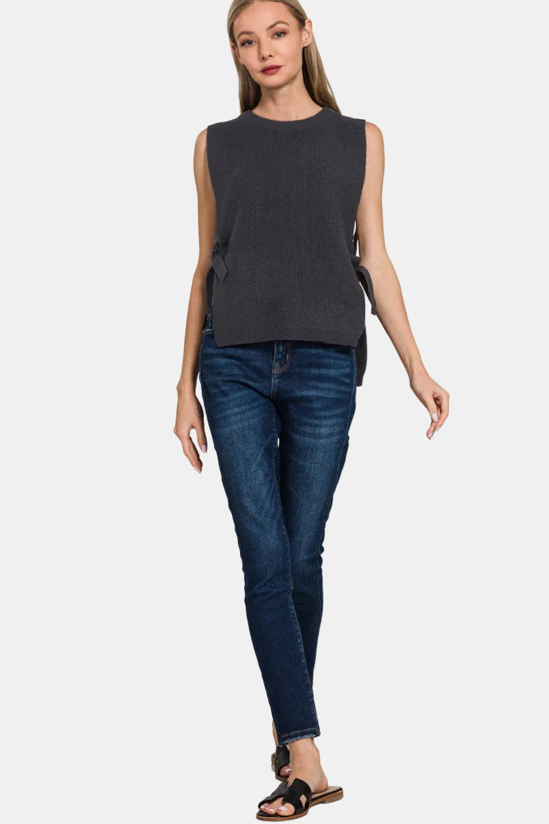 Side Tie Sweater Vest / DEEP CAMEL