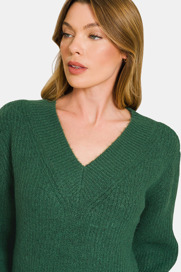 V Neck Sweater Dress / BLACK