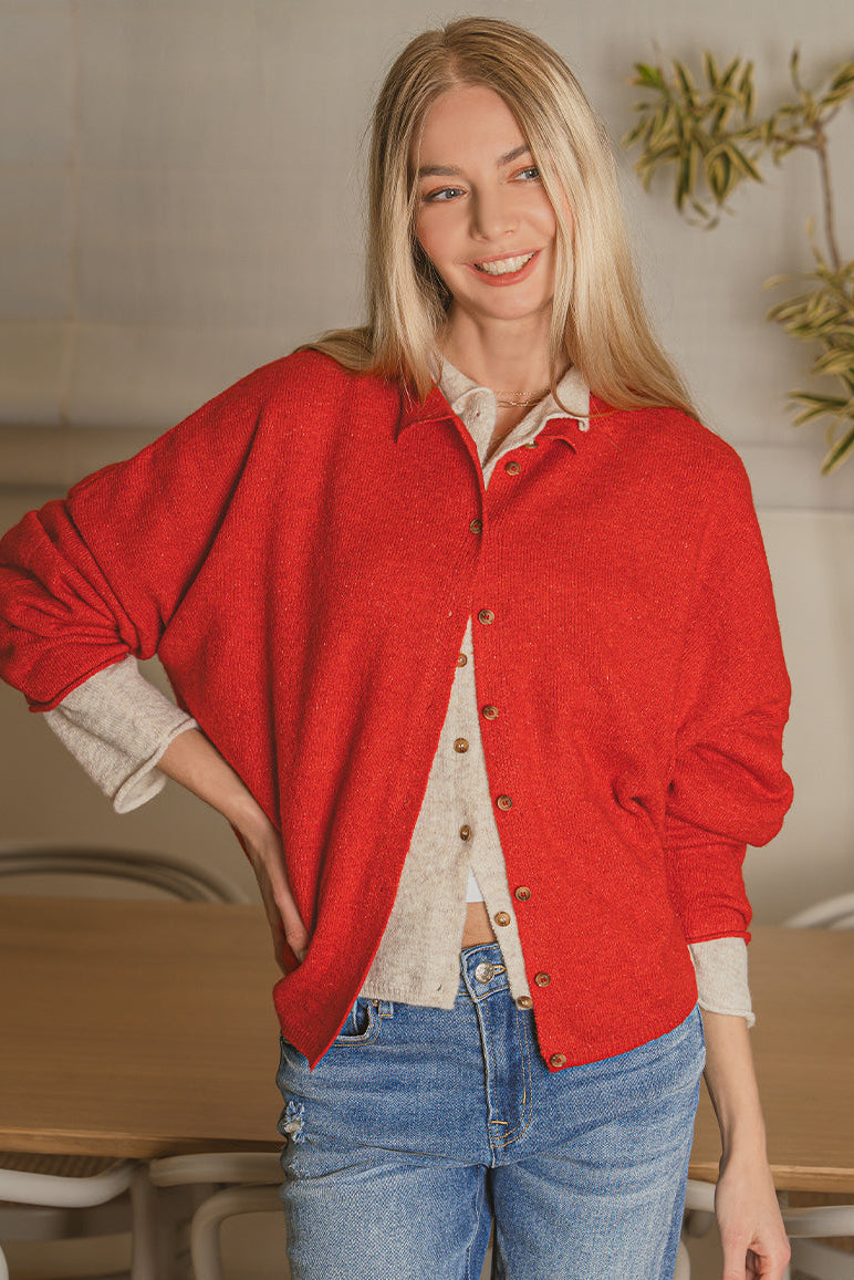Collared Button Down Cardigan Sweater / MOCHA