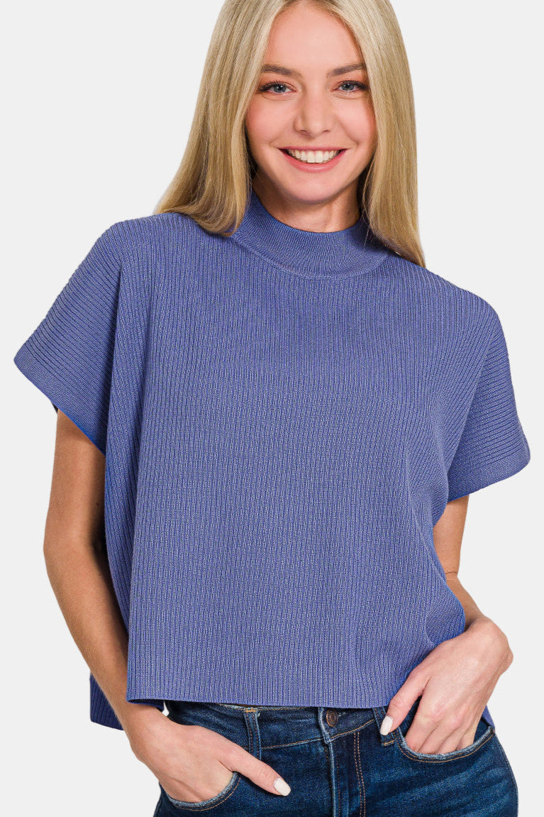 Viscose Sweater Short Sleeve Top & Pants Set / DK GREEN