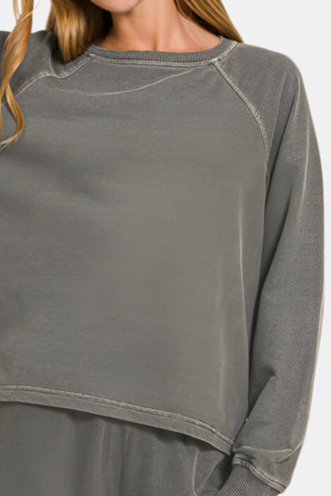 French Terry Pigment Dye + Enzyme Wash Pullover & Short Set / BLACK