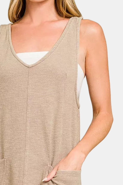 Washed Slub Adjustable Strap Overall Dress / ASH MOCHA