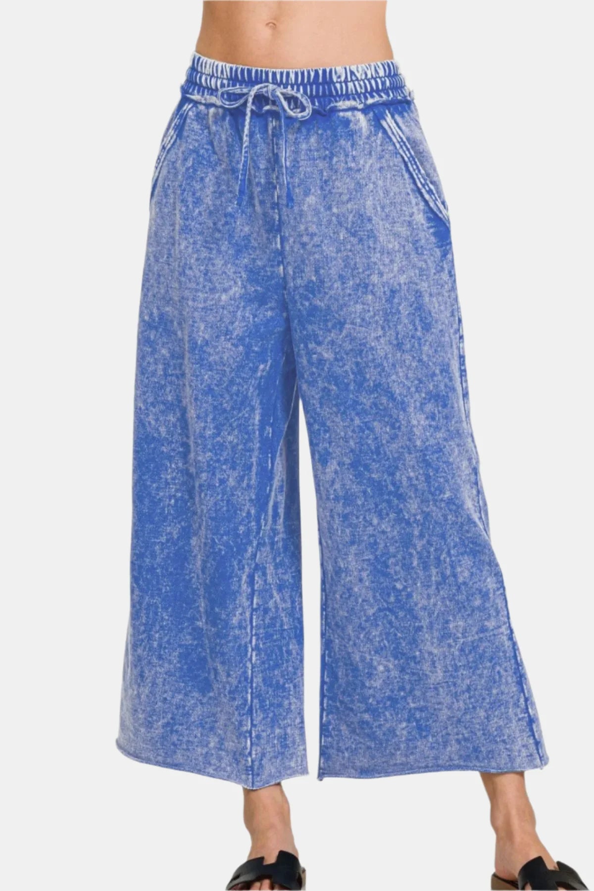 Washed French Terry Palazzo With Pockets / CLASSIC BLUE