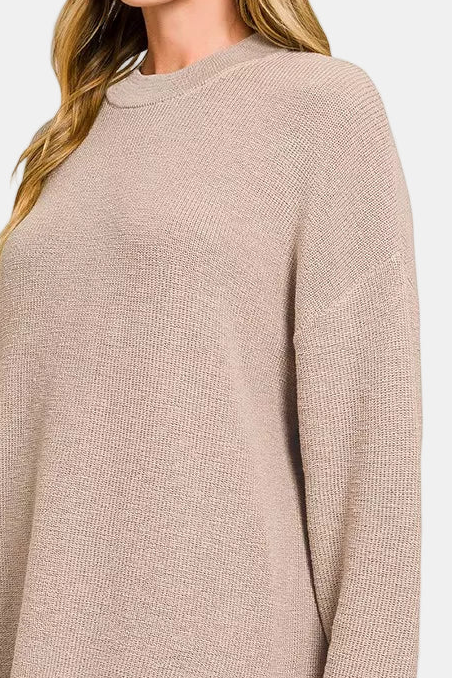 Round Neck Sweater & Sweater Shorts Set / ASH MOCHA