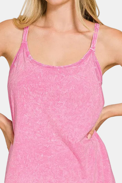 Crinkle Washed Mini Dress with Built-In Romper Liner / CANDY PINK