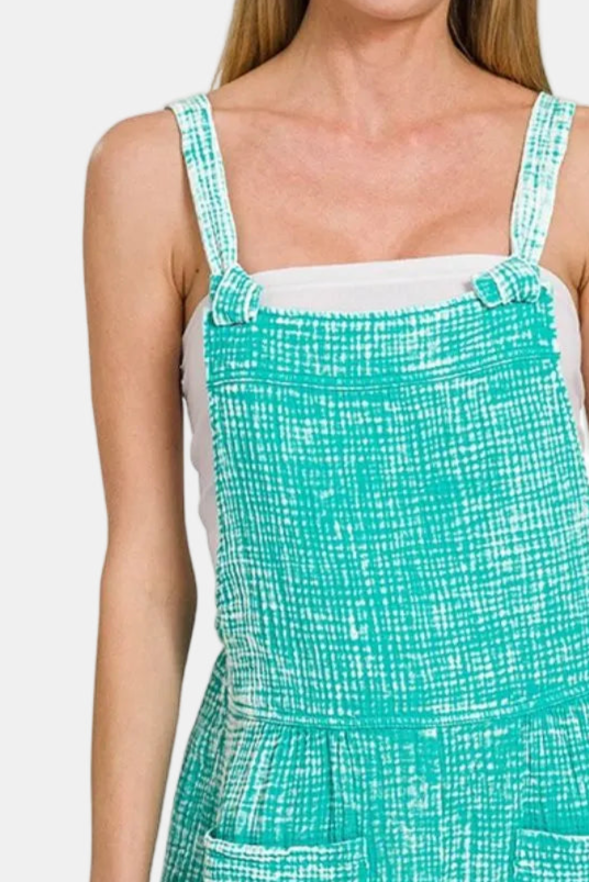 Woven Double Gauze Acid Washed Romper / TURQUOISE