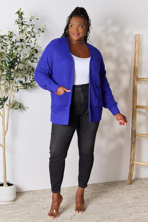 Low Gauge Waffle Open Cardigan Sweater / BRIGHT BLUE