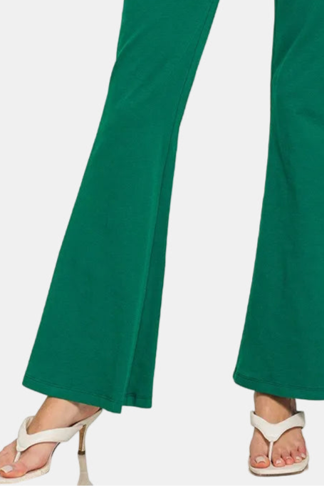 Wide Waistband Yoga Flare Pants / HUNTER GREEN