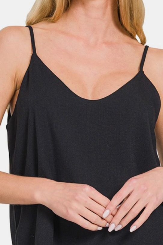 2 Layered Rayon Slub Woven Cropped Camisole / BLACK