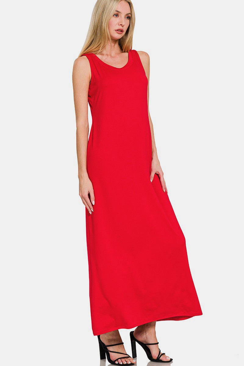 Sleeveless Flared Scoop Neck Maxi Dress / RUBY