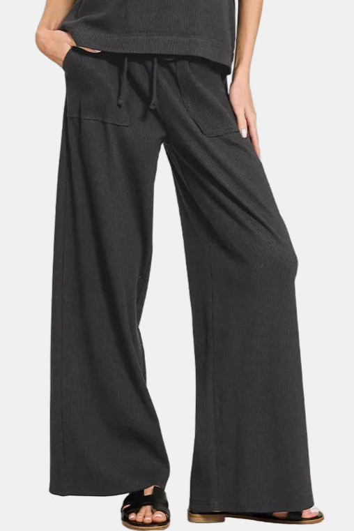 Ribbed Short Sleeve Tee & Pants Set / BLACK