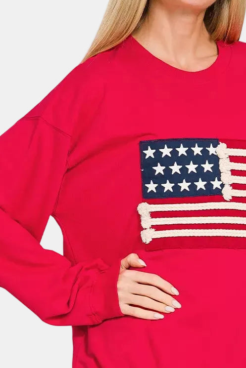 French Terry American Flag Pullover / RUBY