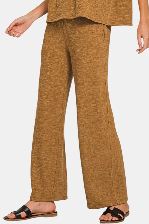 Slub Short Sleeve Top & Pants Set / DEEP CAMEL