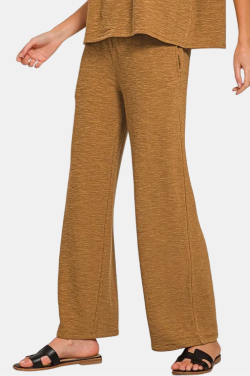 Slub Short Sleeve Top & Pants Set / DEEP CAMEL