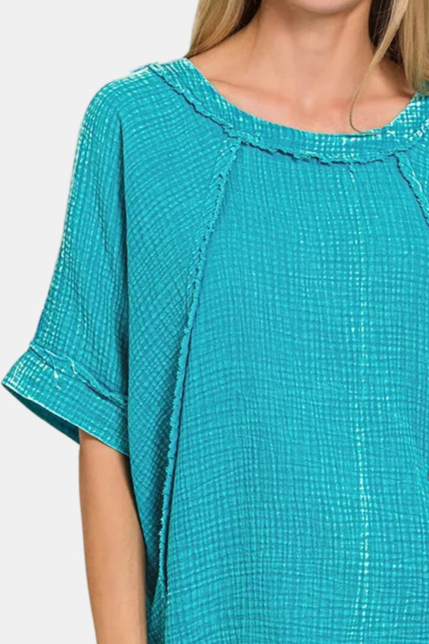 Washed Double Gauze Raglan Sleeve Shirt / LT TEAL