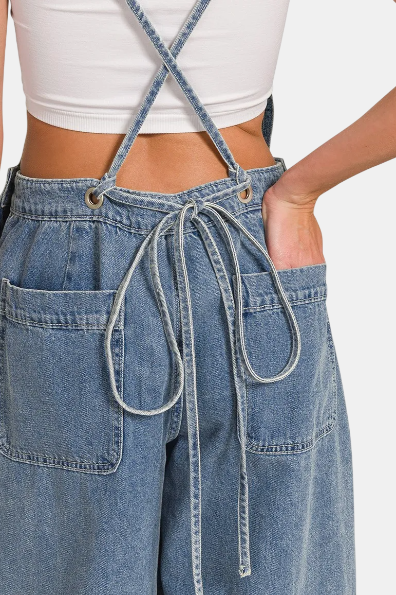 Denim Medium Washed Wide Leg Overalls / MEDIUM