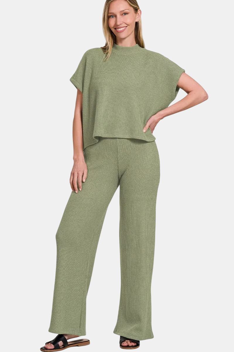 Sweater Boxy Top & Long Pants Set / LT OLIVE