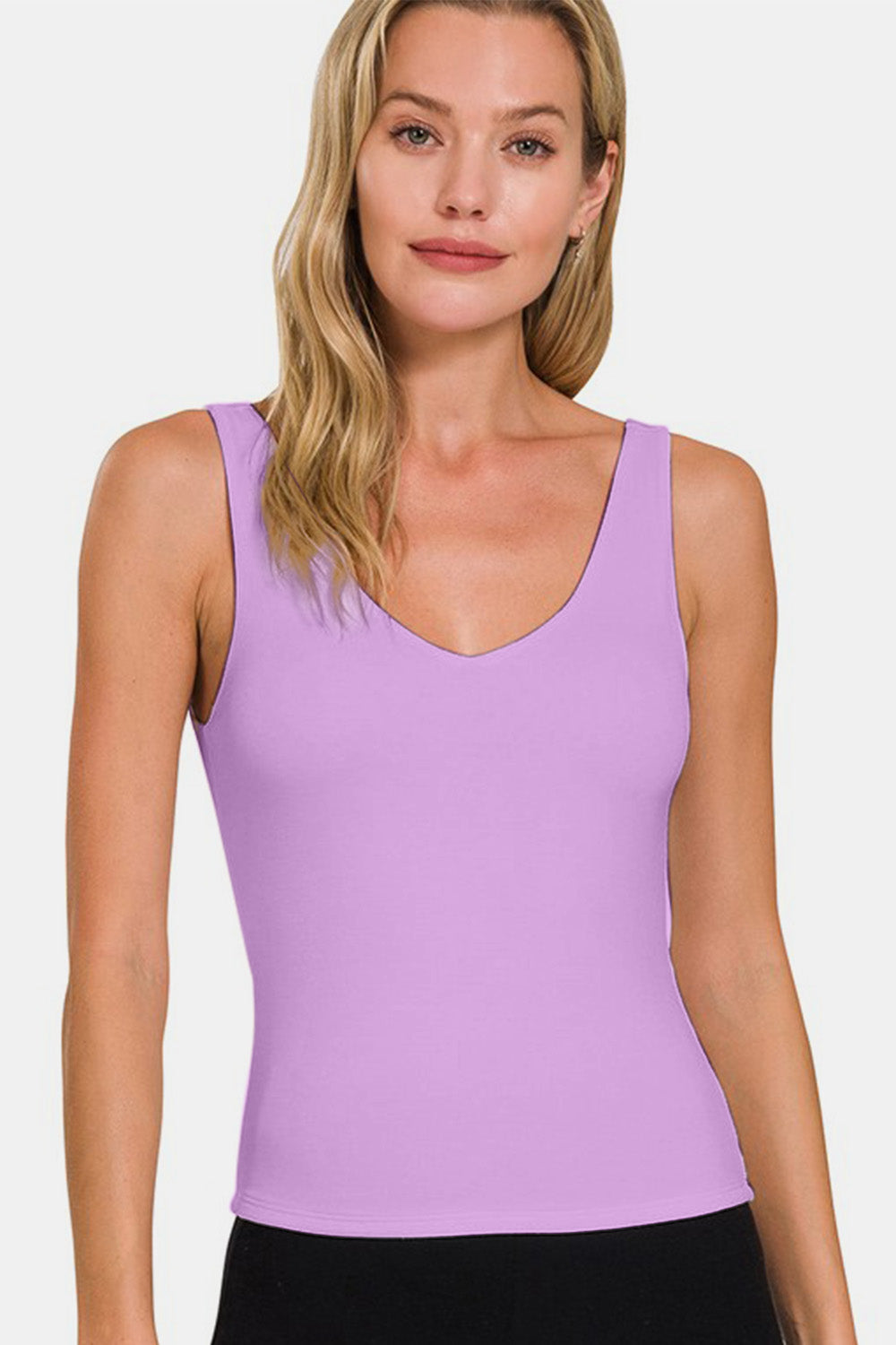 Premium Rayon Double Layered V-Neck Tank Top / B LAVENDER