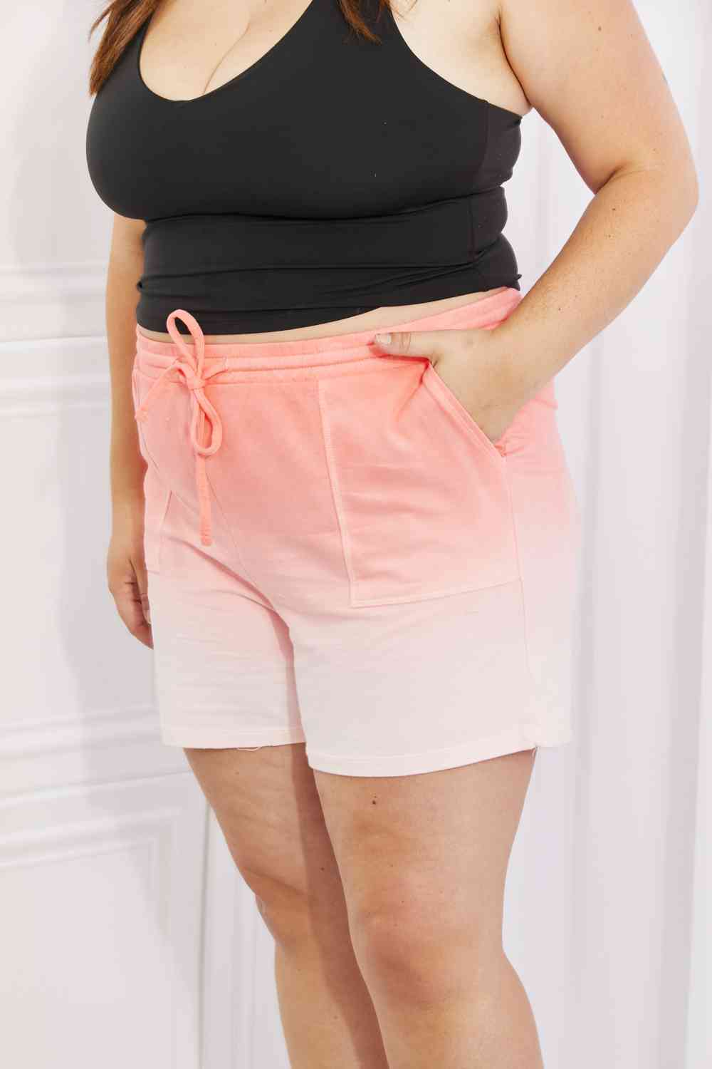 French Terry Dip Dye Drawstring Waist Shorts / CORAL