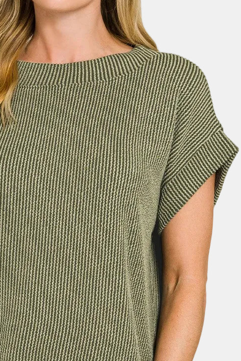 Raised Rib Cap Sleeve Top / OLIVE