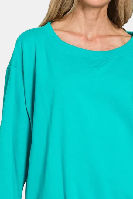 Fleece Boat Neck Sweatshirt / TURQUOISE