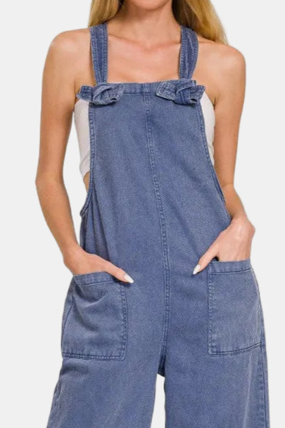 Washed Knot Strap Pocket Jumpsuit / BLACKBERRY