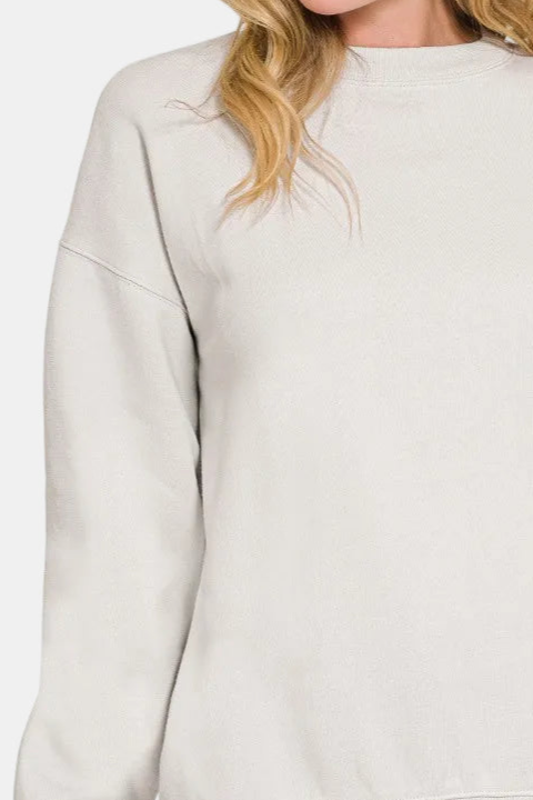 Fleece Crewneck Pullover Sweatshirt / BONE