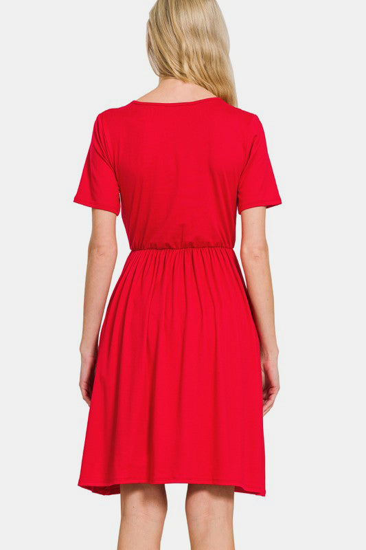 Brushed DTY Buttery Soft Fabric Surplice Dress / RUBY