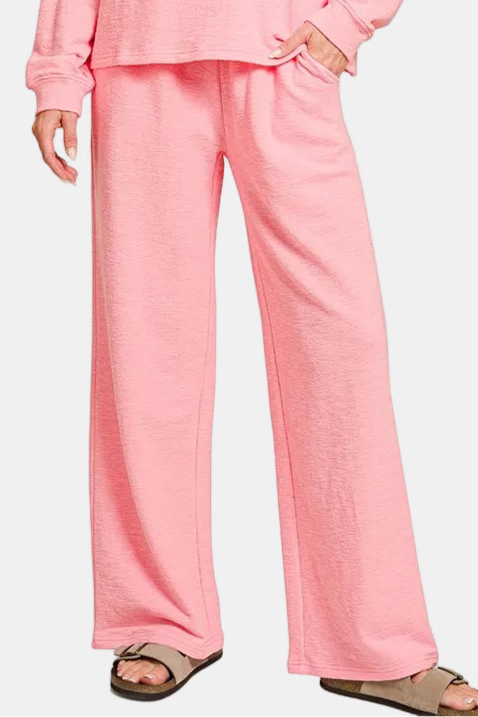 Slub Long Sleeve Top & Pants Set / DK PINK