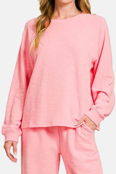 Slub Long Sleeve Top & Pants Set / DK PINK