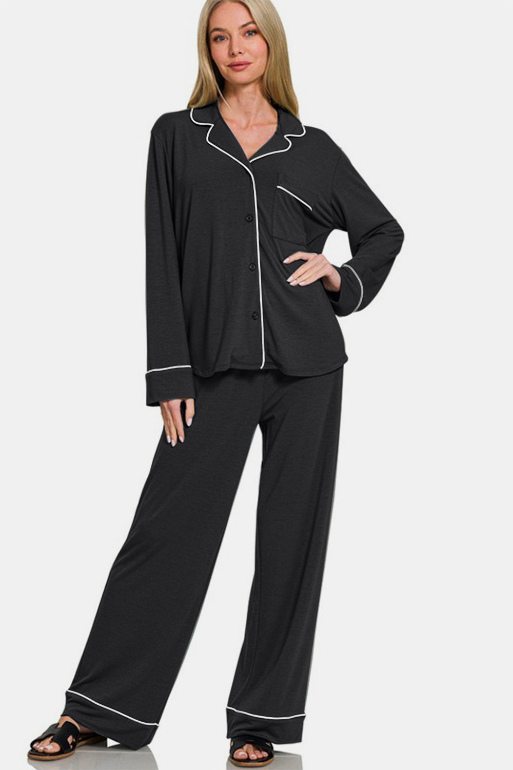 Poly Rayon Span Pajama Set / BLACK