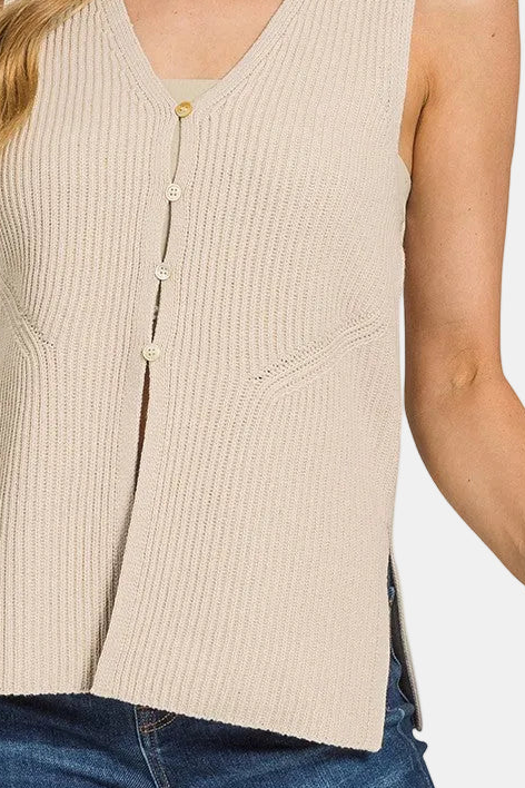 4 Buttons Sweater Vest / SAND BEIGE