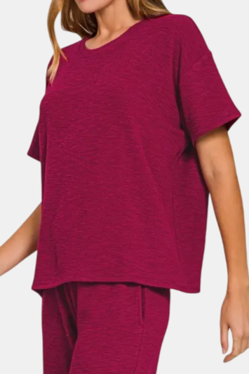 Slub Short Sleeve Top & Pants Set / CABERNET