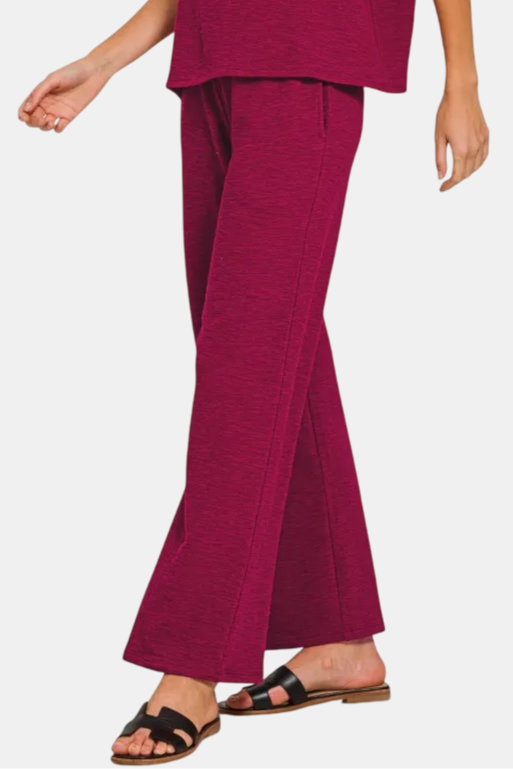 Slub Short Sleeve Top & Pants Set / CABERNET