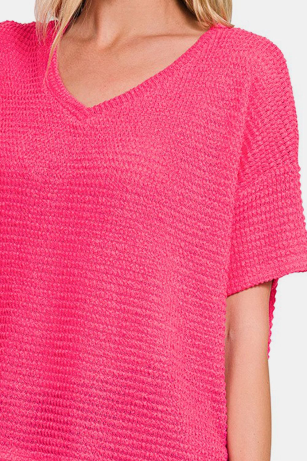 Drop Shoulder Short Sleeve Jacquard Sweater