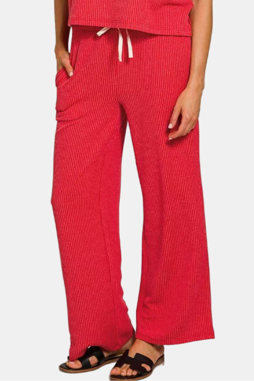 Raised Rib Short Sleeve Tee & Pants Set / RUBY