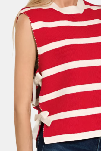 Side Tie Stripe Sweater Vest / RUBY