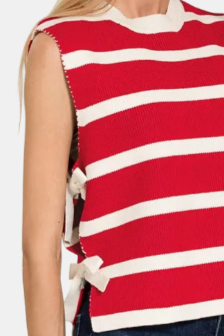 Side Tie Stripe Sweater Vest / RUBY