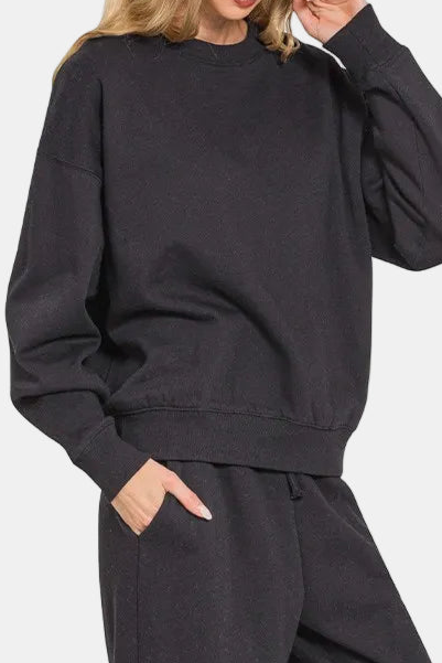 Fleece Long Sleeve Pullover & Sweatpants Set / BLACK