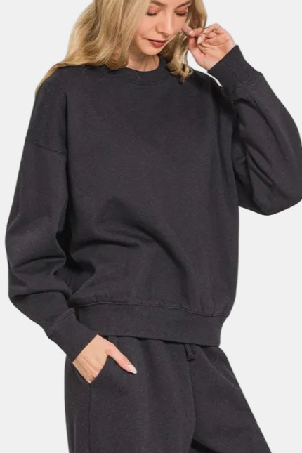 Fleece Long Sleeve Pullover & Sweatpants Set / BLACK