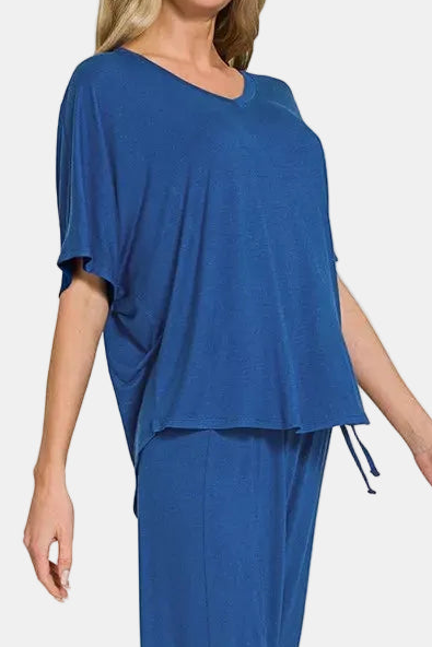 V-Neck Oversized Top & Pants Set / LT NAVY