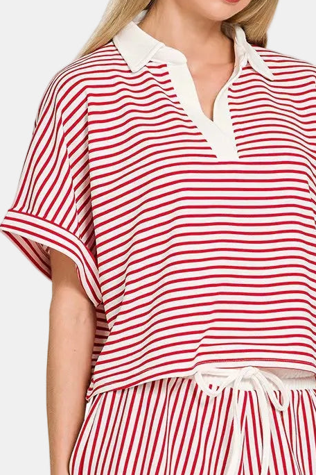 Striped Collared Top & Shorts Set / RUBY
