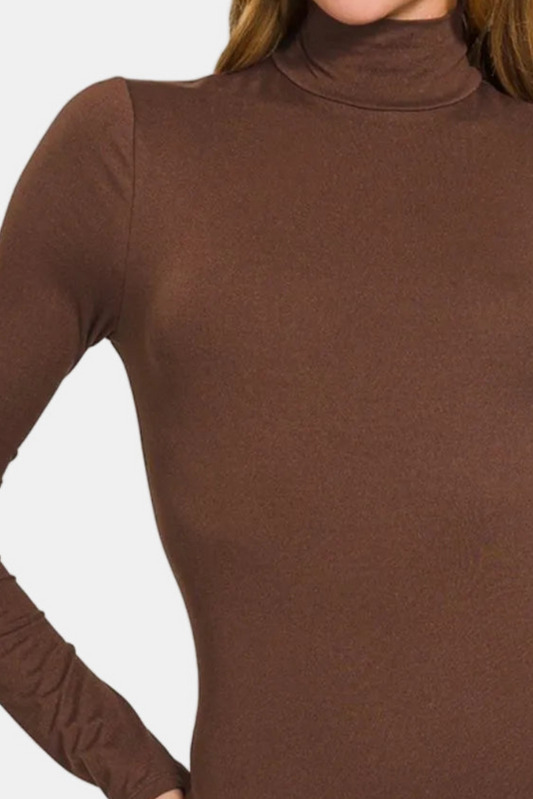 Mock Neck Long Sleeve Bodysuit / MAHOGANY