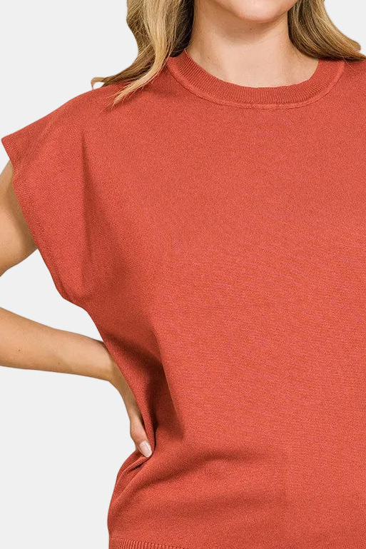 Viscose Short Sleeve Sweater / RUST