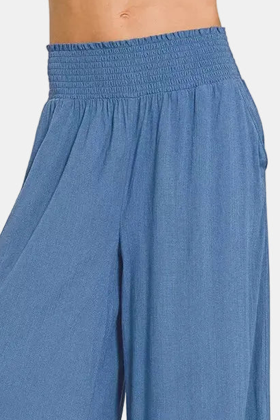 Smocked Waistband Wide Leg Pants / DENIM